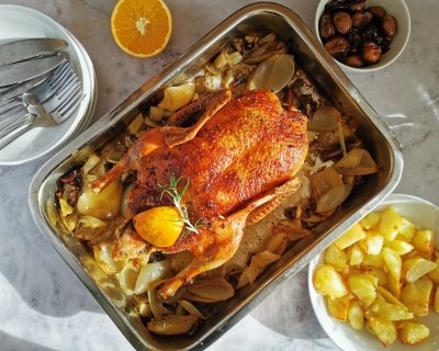 Pato asado al horno
