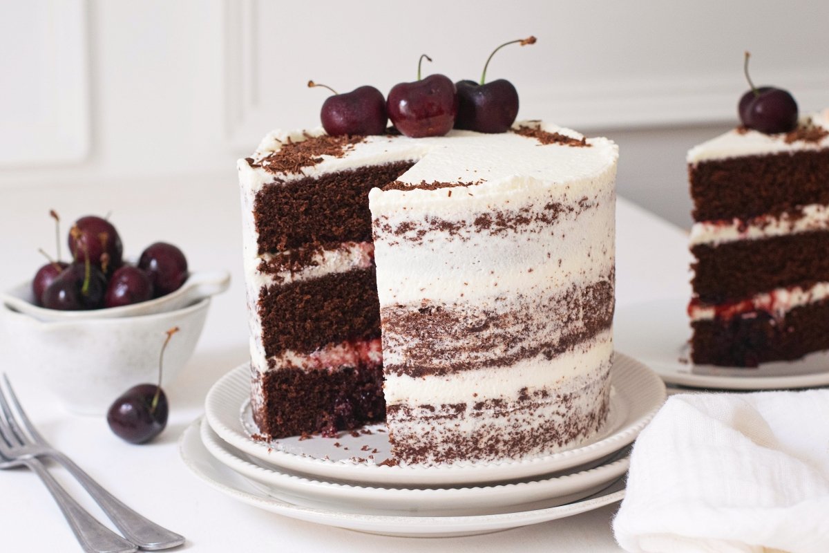 Tarta Selva Negra cortada